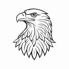 Eagle bird simple black line art image, Black bold outline vector icon, Bird vector illustration