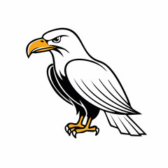 Eagle bird simple black line art image, Black bold outline vector icon, Bird vector illustration
