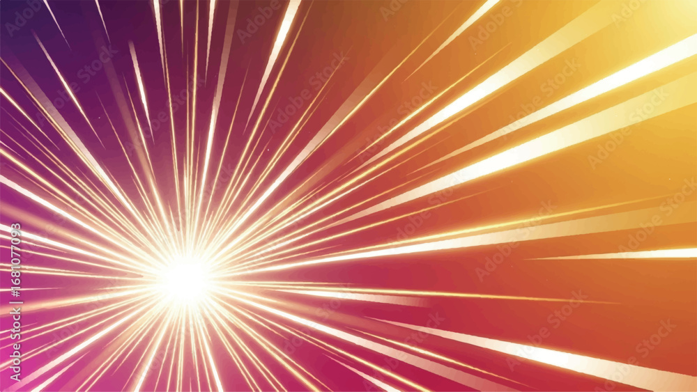Poster dynamic abstract explosion of light streaks and rays emanating from a bright center, conveying speed