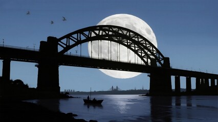 Naklejka premium railway bridge over the river