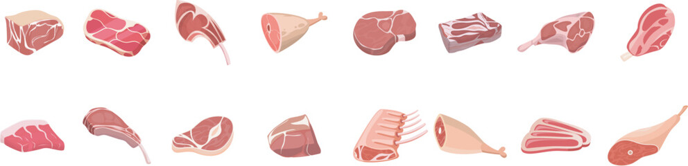 Meat food icons and vector bundle set. Delicious Meat Food Icons and Vector Bundle Set ideal for menus, recipes, packaging, and creative projects.