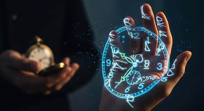 Manage your time effectively with glowing clock and pocketwatch - Powered by Adobe