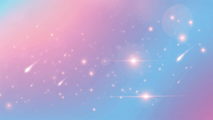 Soft pastel gradient background with glowing bokeh lights, sparkles, and shooting stars