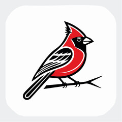 Cardinal bird simple black line art image, Black bold outline vector icon, Bird vector illustration