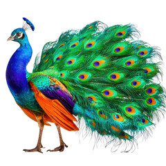 Obraz premium Vibrant Peacock Displaying Colorful Feathers in a Natural Setting Under Bright Sunlight