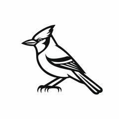 Blue Jay bird simple black line art image, Black bold outline vector icon, Bird vector illustration
