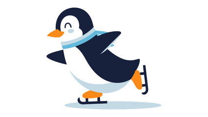 Skating Penguin's Playful Pursuit: A joyful penguin gracefully gliding on ice skates, radiating happiness in a dynamic illustrated scene.