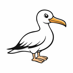 Albatross bird simple black line art image, Black bold outline vector icon, Bird vector illustration