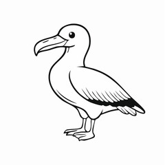 Albatross bird simple black line art image, Black bold outline vector icon, Bird vector illustration