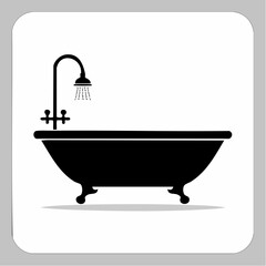 bathtub black silhouette vector, Simple silhouette Design vector icon with white background.