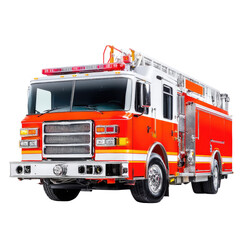 Bright Red Fire Truck Vehicle with Emergency Lights Ready for Response and Rescue in Urban Environment