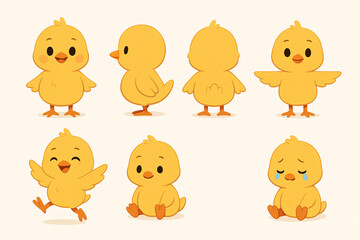 Fototapeta premium Cute Cartoon Baby Chicken Character Sheet
