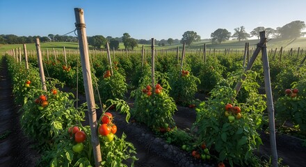 Tomato Plants on Farm with Foggy Background | Agriculture and Organic Food Production for Sustainable Farming Marketing