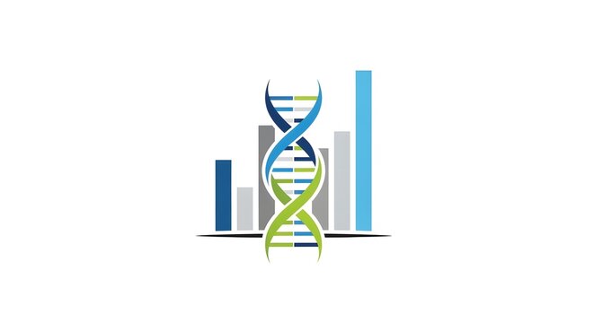 Data Driven Science: A logo depicting the integration of genetic research with statistical analysis , A visual representation of bioinformatics, blending DNA structure with analytical data graphs