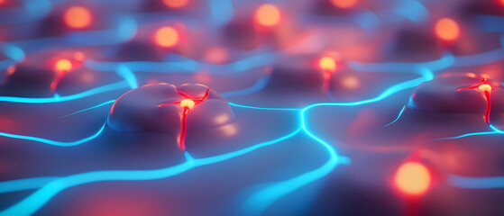 Digital Nerve Mapping concept. Nerve pain visualization nerve pathways glowing electric. 3D illustration High-tech and medical concept for brain activity and nervous system.