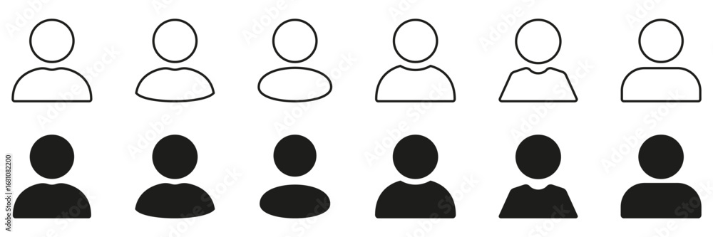 Poster minimal person avatar line and solid icon set. human figures for login and identity display outline 