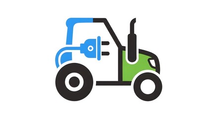 Fototapeta premium A modern green tractor icon featuring an integrated blue electric charging plug for sustainable farming.