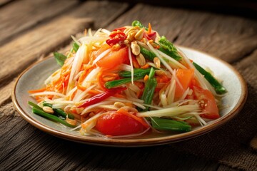 Spicy papaya salad known as Som Tam in traditional Thai cuisine