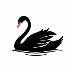 swan bird black silhouette vector, Simple silhouette Design vector icon with white background. Wild bird