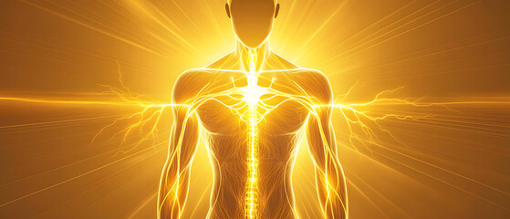 Neuropathic pain illustration glowing nervous system. visuals for medical campaigns, healthcare training, and wellness education.