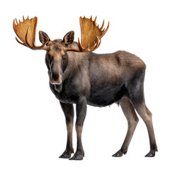 Obraz premium Majestic Moose with Large Antlers Standing Proudly in Natural Environment, Isolated on White Background