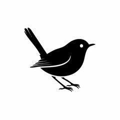 wren bird black silhouette vector, Simple silhouette Design vector icon with white background. Wild bird