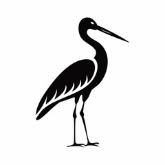 stork bird black silhouette vector, Simple silhouette Design vector icon with white background. Wild bird