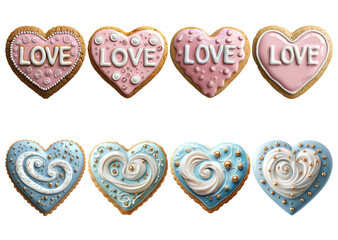 Colorful Heart-Shaped Cookies with Love Decorations for Valentine's Day