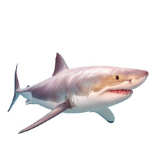 Realistic depiction of a great white shark swimming elegantly through clear, vibrant ocean waters
