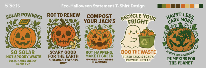 Eco-Halloween Statement T-Shirt Design, Sustainable Spooky Halloween Tee, Green Halloween Graphic Shirt