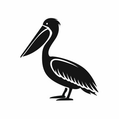 pelican bird black silhouette vector, Simple silhouette Design vector icon with white background. Wild bird