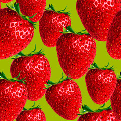 A seamless watercolor pattern of fresh red strawberries with green leaves on a black background. High-resolution design, perfect for food packaging, textile prints, and summer projects.