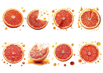 Fresh Orange Slices with Juice Splash on Transparent Background