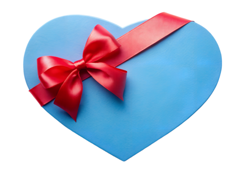 heart shaped blue card with red bow png image on transparent background