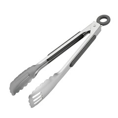 Obraz premium Stainless steel kitchen tongs isolated on white background for cooking and serving