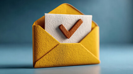 A Symbol of Approval via a Red Checkmark on a Yellow Envelope