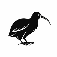 kiwi bird black silhouette vector, Simple silhouette Design vector icon with white background. Wild bird