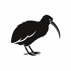 kiwi bird black silhouette vector, Simple silhouette Design vector icon with white background. Wild bird