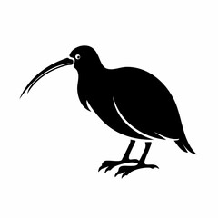 kiwi bird black silhouette vector, Simple silhouette Design vector icon with white background. Wild bird