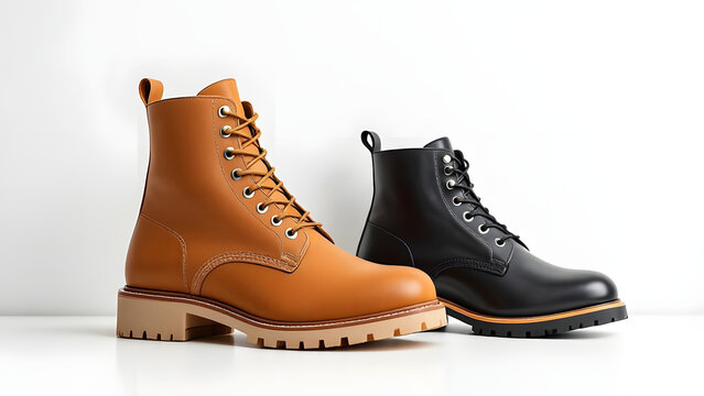 Stylish tan and black lace up combat boots - Powered by Adobe