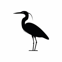 heron bird black silhouette vector, Simple silhouette Design vector icon with white background. Wild bird