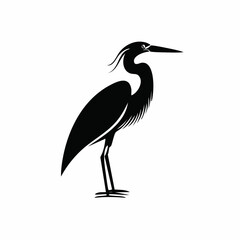 heron bird black silhouette vector, Simple silhouette Design vector icon with white background. Wild bird