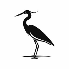 heron bird black silhouette vector, Simple silhouette Design vector icon with white background. Wild bird
