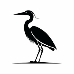 heron bird black silhouette vector, Simple silhouette Design vector icon with white background. Wild bird