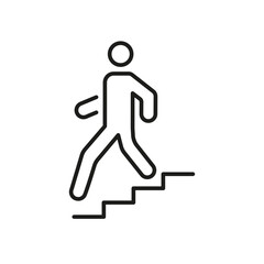 Person Descending Stairs Activity Movement Safety Caution Awareness Line Icon. Walking Downstairs Symbol Alert Motion Outline Symbol. Editable Stroke. Isolated Vector Illustration