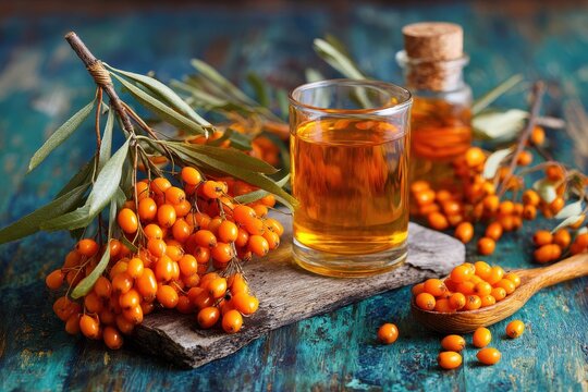 Sea buckthorn against wood backdrop