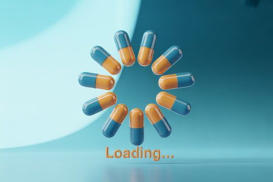 Dynamic loading wheel of medical capsules arranged in a circle concept for healthcare and pharmaceuticals