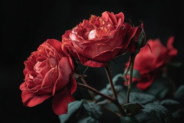 Red roses are designed with a black backdrop