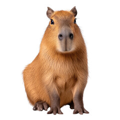 Obraz premium Close-Up Portrait of a Capybara Sitting Gracefully in a Natural Outdoor Setting with Soft Focus Background