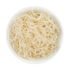 flat lay Korean glass noodle vermicelli for Japchae food cutout in bowl